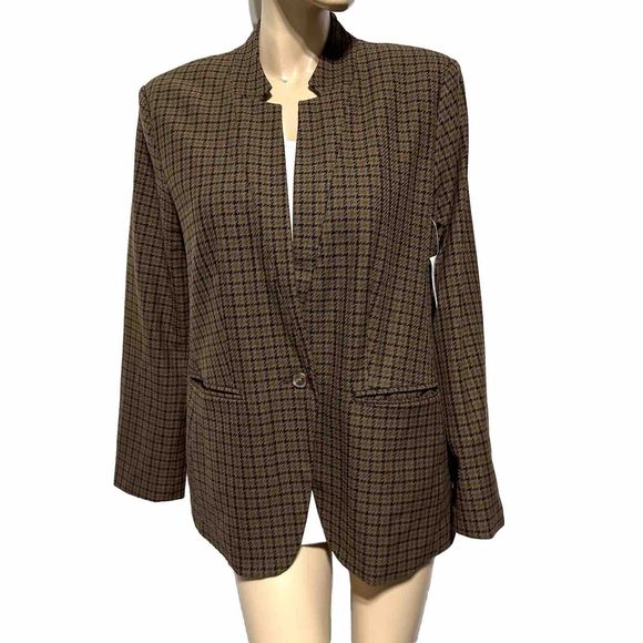Old Navy Womens Blazer Size XL Jacket Inverted Notch Collar Brown Houndstooth - Picture 1 of 9